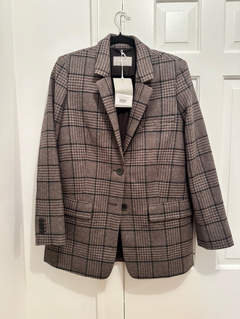 Everlane Chocolate & Black Houndstooth Plaid Single-Breasted Blazer - Picture 3 of 8